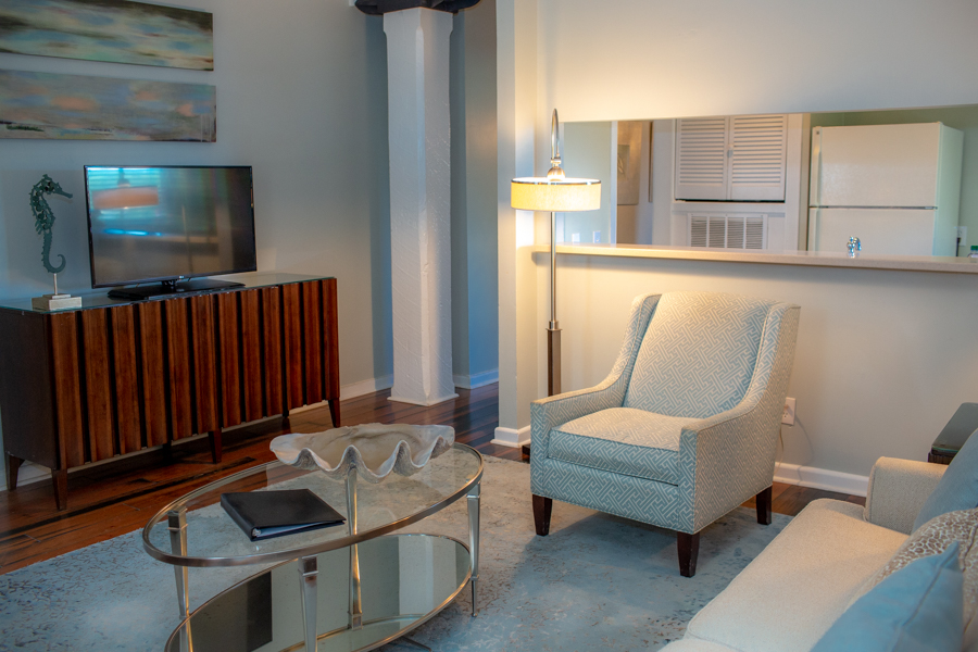 Living area in one of our apartment style suites in Savannah, GA
